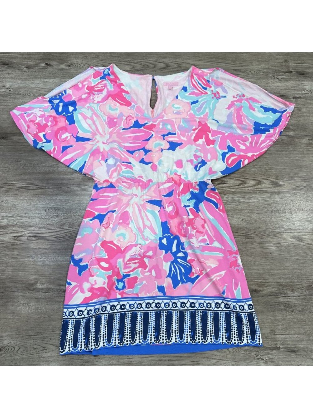 Lilly Pulitzer Gabrielle Dress Womens M Caftan Sleeve Engineered Print Resort